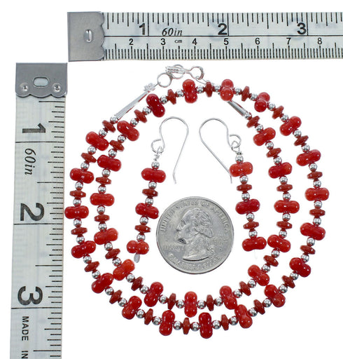 Genuine Sterling Silver Southwest Coral Bead Necklace Set JX128494